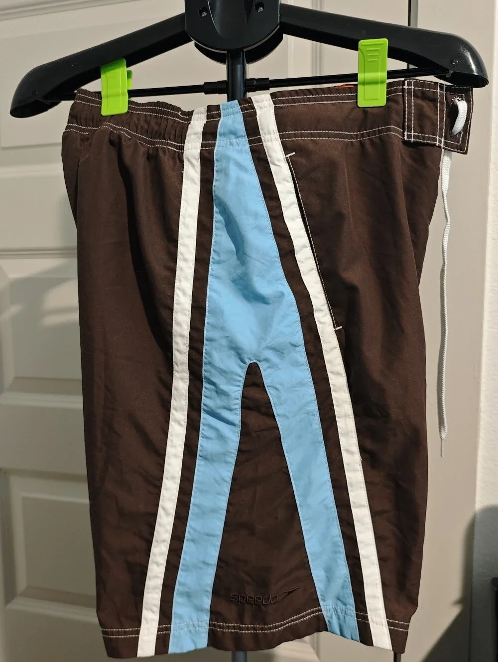 Speedo Men's Brown Swim Shorts with Light Blue Side Panels Drawstring Size L